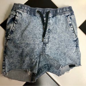 Zanerobe Cut-Off Stone Washed Denim Shorts Drawstring Acid Wash Grunge Rocker 29